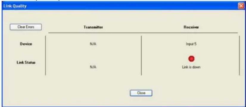 Link Quality Clear Errors Transmitter Receiver Device N/A Input 5 Link Status N/A Link is down Close