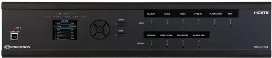 OM MEDIA DISTRIBUTION CENTER INPUTS 1 - Cable 725p.3D 2 - Cable 725p.3D 3 - Cable 725p.3D 4 - Cable 725p.3D 5 - Cable 725p.3D HOME INPUT 1 2 3 4 5 6 THEATER FAMILY ROOM BATHROOM MASTER BED OUTPUT 1 2 3 4 HDMI COMPUTER CRESTRON DM-MD5X4