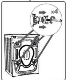 Technical diagram of a washing machine with labeled components and a magnified inset showing a 4-inch shaft assembly.
