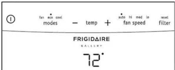① fan eco cool modes - temp + auto hi med lo reset fan speed filter FRIGIDAIRE GALLERY 72°