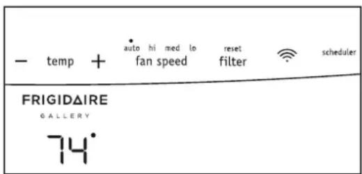 - temp + auto hi med lo reset scheduler fan speed filter FRIGIDAIRE GALLERY 74°
