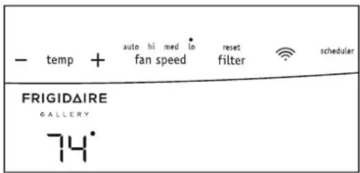 - temp + auto hi med lo reset fan speed filter scheduler FRIGIDAIRE GALLERY 74°