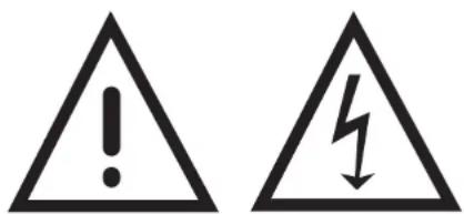 Two triangular warning symbols: one with exclamation mark and the other with lightning bolt symbol