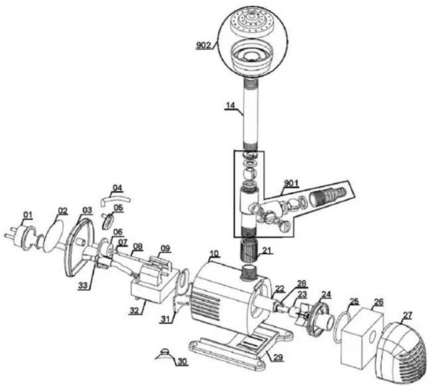 Technical diagram of an electric motor assembly with numbered components for identification