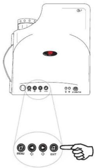 Diagram of a device with labeled buttons and navigation icons, including MENU, EXIT, and menu controls