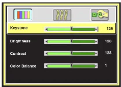 Keystone 128 Brightness 128 Contrast 128 Color Balance 1