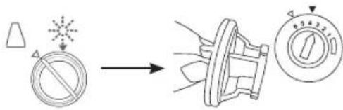 Diagram illustrating a mechanical or electrical component with symbols and directional arrows, including a prohibition symbol and a stopwatch.