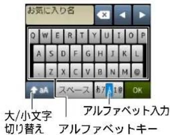 お気に入り名 Q W E R T Y U I O P A S D F G H J K L . Z X C V B N M @ ↑ aA スペース 67 1@ OK 大/小文字 切り替え アルファベット入力 アルファベットキー