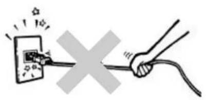 Diagram showing a hand holding a cable with a switch, crossed out by a 'X' symbol indicating disconnection or disconnection.