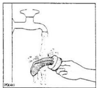 Illustration of hands washing a faucet with water, no text or symbols present