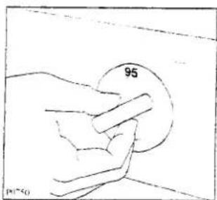 Simple line drawing of a person holding a circular object with the number 95, no text or symbols present.