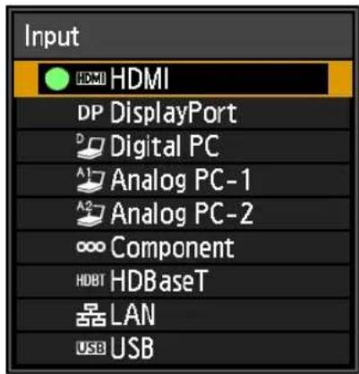 Input HDMI HDMI DP DisplayPort Digital PC Analog PC-1 Analog PC-2 Component HDBT HDBaseT LAN USB USB