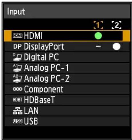 Input HDMI HDMI DP DisplayPort Digital PC Analog PC-1 Analog PC-2 Component HDBT HDBaseT LAN USB USB