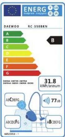 ENERG DAEWOO RC 3508KN B G 31.8 kWh/annum ABCDEFG 77dB ABCDEFG ABCDEFG 665/2013