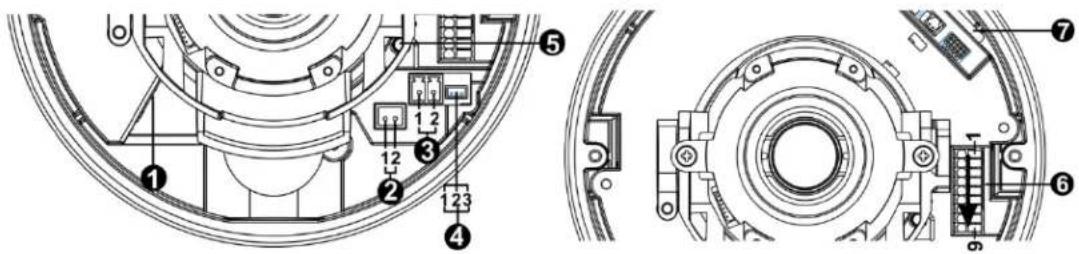 Technical diagram of a mechanical assembly with numbered components and cross-sectional views