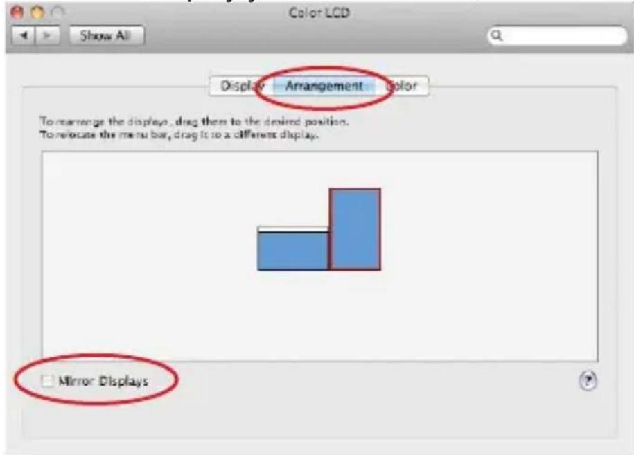 Color LCD Show All Display Arrangement Color To rearrange the displays, drag them to the desired position. To relocate the menu bar, drag it to a different display. Mirror Displays