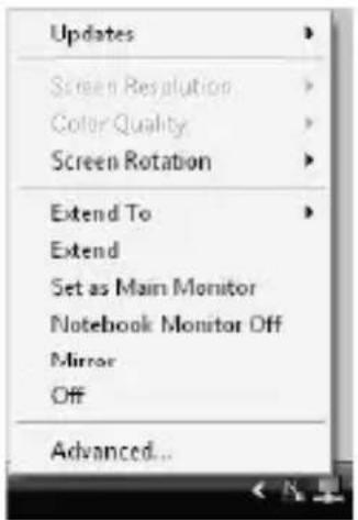 Updates Screen Resolution Color Quality Screen Rotation Extend To Extend Set as Main Monitor Notebook Monitor Off Mirror Off Advanced...