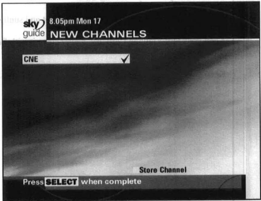 sky guide 8.05pm Mon 17 NEW CHANNELS CNE Store Channel Press SELECT when complete