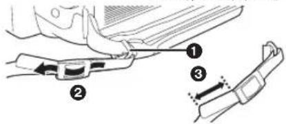Technical diagram showing a belt buckle assembly with labeled parts 1, 2, and 3