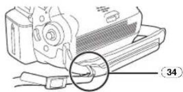 Diagram of a mechanical device with a magnified inset showing a component labeled '34' (no readable text or symbols beyond the number)
