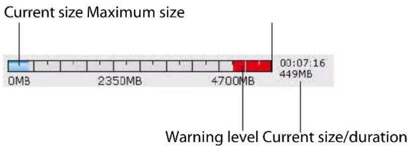 Current size Maximum size 0MB 2350MB 4700MB 00:07:16 449MB Warning level Current size/duration
