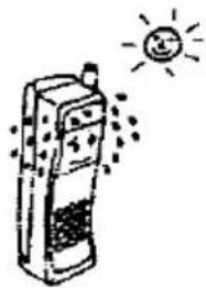 Simple line drawing of a mobile phone with sun and rays (no text or symbols)
