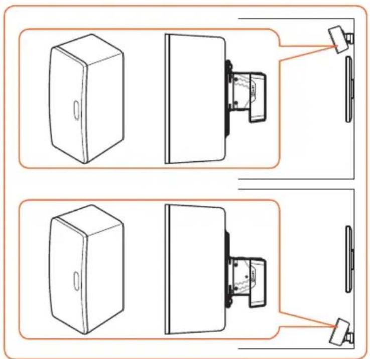 Diagram showing three views of a device with labeled components and directional arrows indicating assembly or alignment.