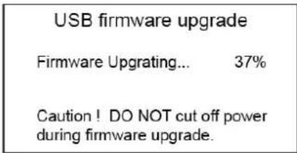 USB firmware upgrade Firmware Upgrating... 37% Caution ! DO NOT cut off power during firmware upgrade.