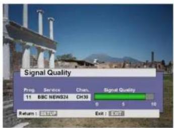 Signal Quality Prog. Service Chan. Signal Quality 11 BBC NEWS24 CH30 0 10 Return: 516P Exit: 801