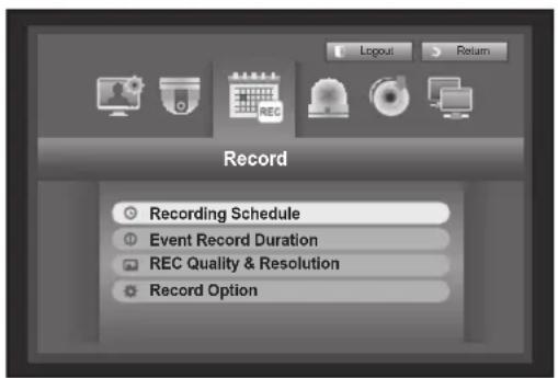 Record Recording Schedule Event Record Duration REC Quality & Resolution Record Option