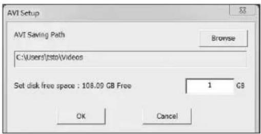 AVT Setup AVT Saving Path Browse C:\Users\tsto\Videos Set disk free space : 108.09 GB Free 1 GB OK Cancel