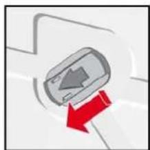 Simple diagram of a device with a red arrow pointing downward (no text or symbols)