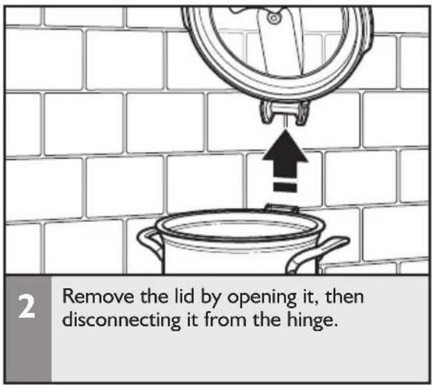 2 Remove the lid by opening it, then disconnecting it from the hinge.