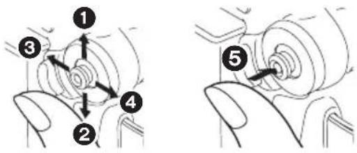 Technical diagram showing five labeled mechanical or electrical components with directional arrows indicating movement or assembly.