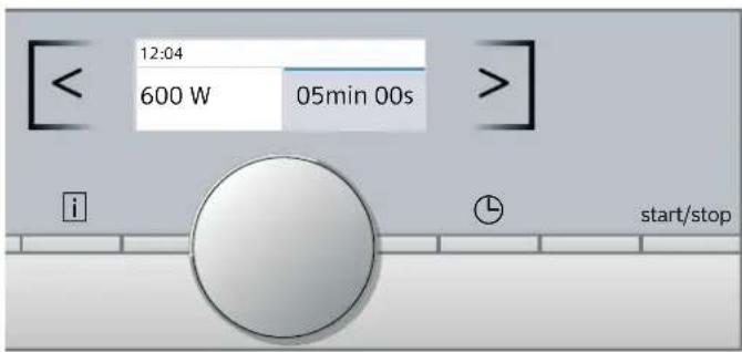 12:04 600 W 05min 00s start/stop