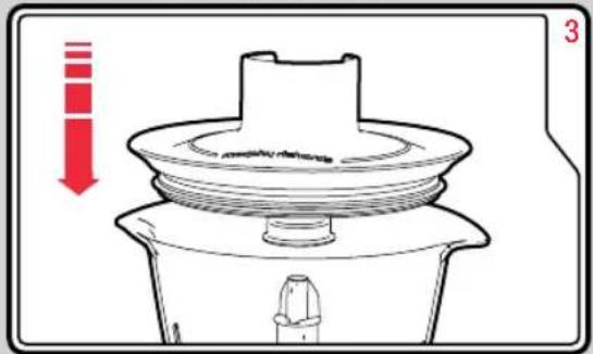 Technical line drawing of a mechanical component with a red downward arrow indicating a feature (no text or symbols present)