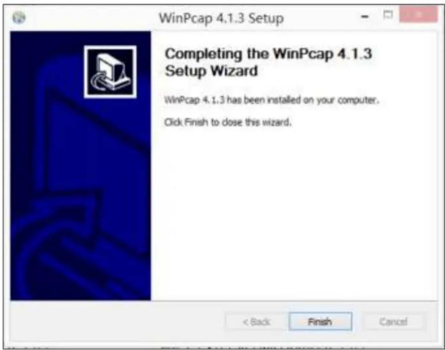 WinPcap 4.1.3 Setup Completing the WinPcap 4.1.3 Setup Wizard WinPcap 4.1.3 has been installed on your computer. Click Finish to close this wizard.