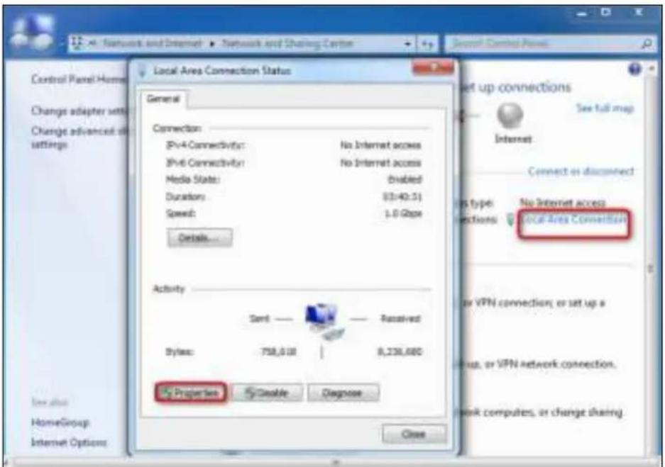 Control Panel Home Change adapter set Change advanced site settings Local Area Connection Status General Connection IPv4 Connectivity: No Internet access IPv6 Connectivity: No Internet access Media State: Enabled Duration: 83:40:51 Speed: 1.0 Gbps Details... Activity Send —— Received Bytes: 758,000 | 8,238,680 Properties Enable Diagnose Close Set up connections See full map Internet Connect as disconnect No Internet access Local Area Connection OS type: Connections Local Area Connection or VPN connection; or set up a group, or VPN network connection. work computers, or change sharing.