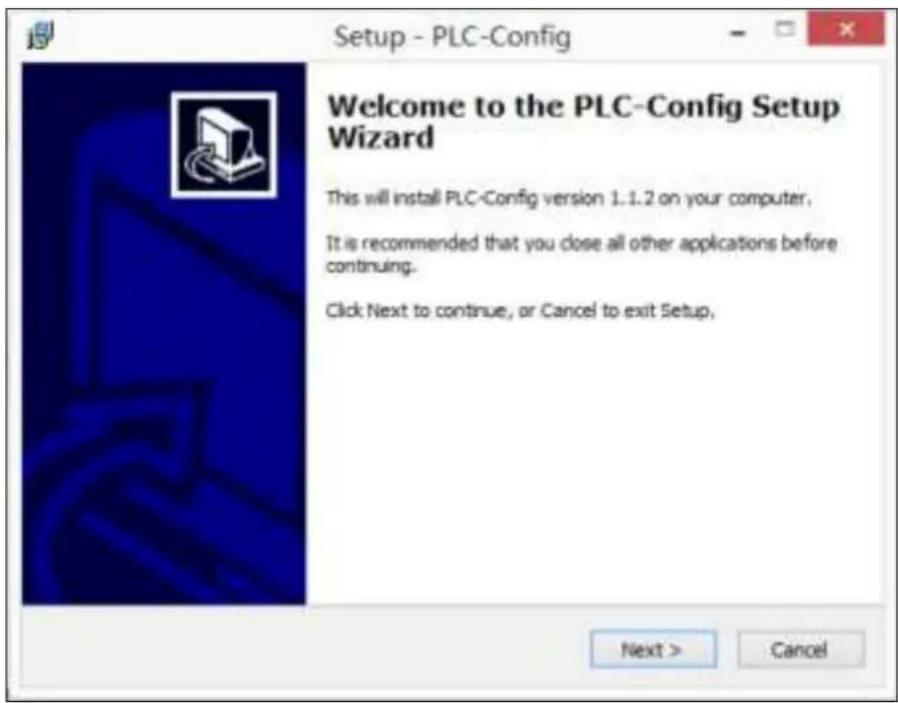 Setup - PLC-Config Welcome to the PLC-Config Setup Wizard This will install PLC-Config version 1.1.2 on your computer. It is recommended that you close all other applications before continuing. Click Next to continue, or Cancel to exit Setup. Next > Cancel
