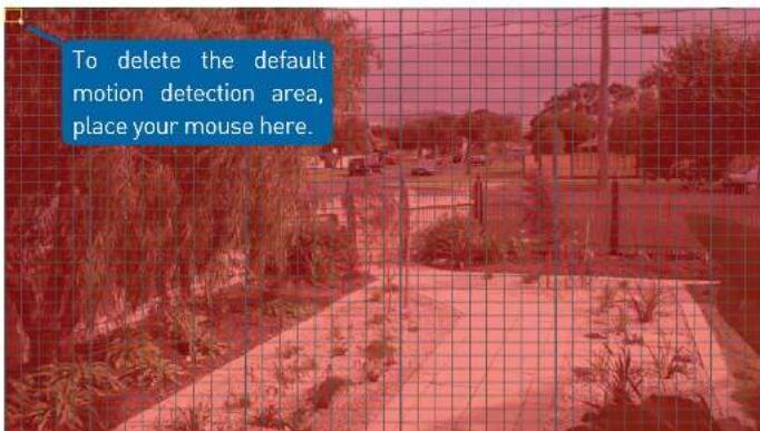 To delete the default motion detection area, place your mouse here.