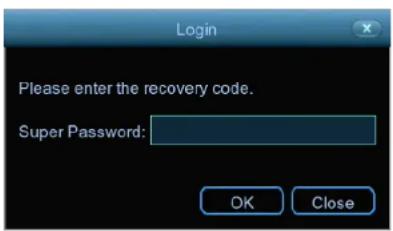 Login Please enter the recovery code. Super Password: OK Close
