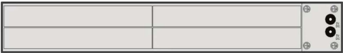 Diagram showing two rectangular panels with '5V DC' labels and a central device panel with three circular indicators.