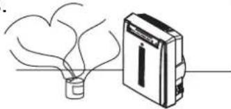 Simple line drawing of a light bulb emitting smoke next to a device (no text or symbols)