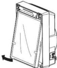 Line drawing of a mechanical device with a clamped arm and handle (no text or symbols)
