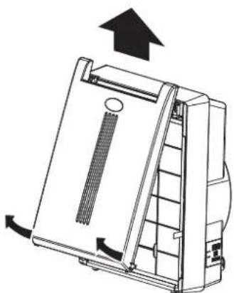 Technical line drawing of a mechanical device with an upward arrow indicating motion (no text or symbols present)