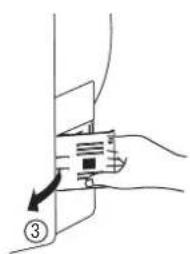 Diagram showing a hand holding a device with a numbered arrow indicating direction, labeled with number ③.