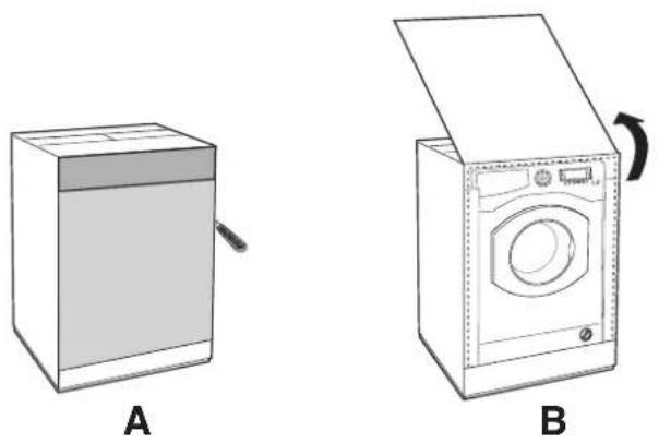 HOTPOINT BWMD 742 (EU) - Aplicación del panel de madera en la puerta e introducción de la máquina en los muebles: - 1