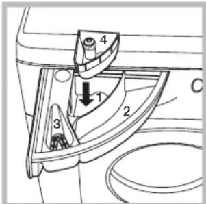 Technical diagram of a mechanical component with numbered parts and directional arrow indicating assembly or movement