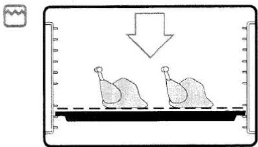 Diagram showing two chickens on a tray with a downward arrow, no text or symbols present