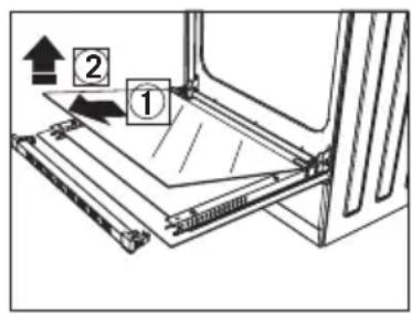 Diagram showing a device with labeled components and directional arrows, including numbered annotations ① and ②.